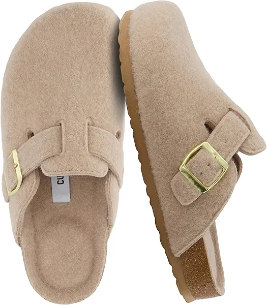 CUSHIONAIRE Hana Womens Clogs | Comfortable Vegan Suede Clogs for Women | Slip On Potato Shoes with Cork Footbed & Arch Support| SAND 8.5