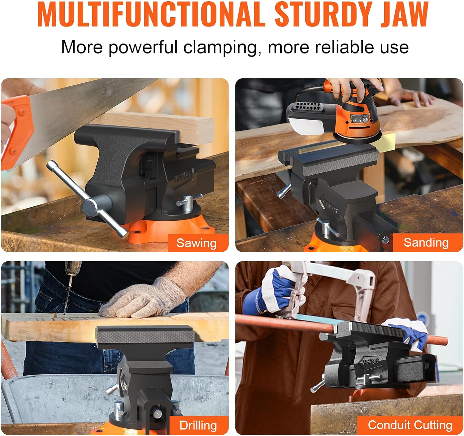 VEVOR Bench Vise, 6.5" Jaw Width 6.5" Forward &9.3" Reverse Opening, 360-Degree Swivel Locking Base Multipurpose Workbench w/Anvil, Heavy Duty Ductile Iron w/Bolts & Nuts, for Drilling, Pipe Cutting