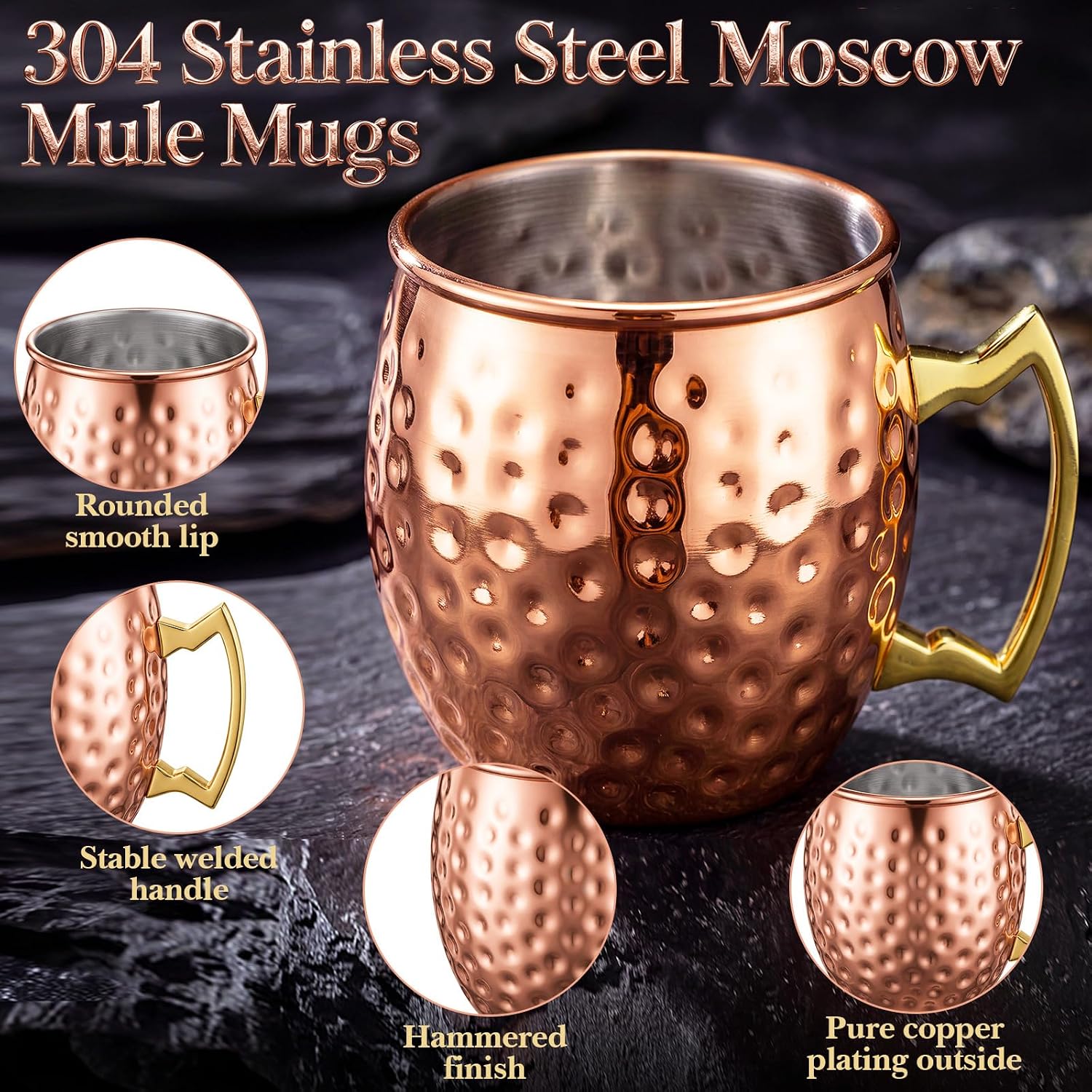 48 Pack Moscow Mule Mugs Set, Copper Cups Bulk, 12 oz