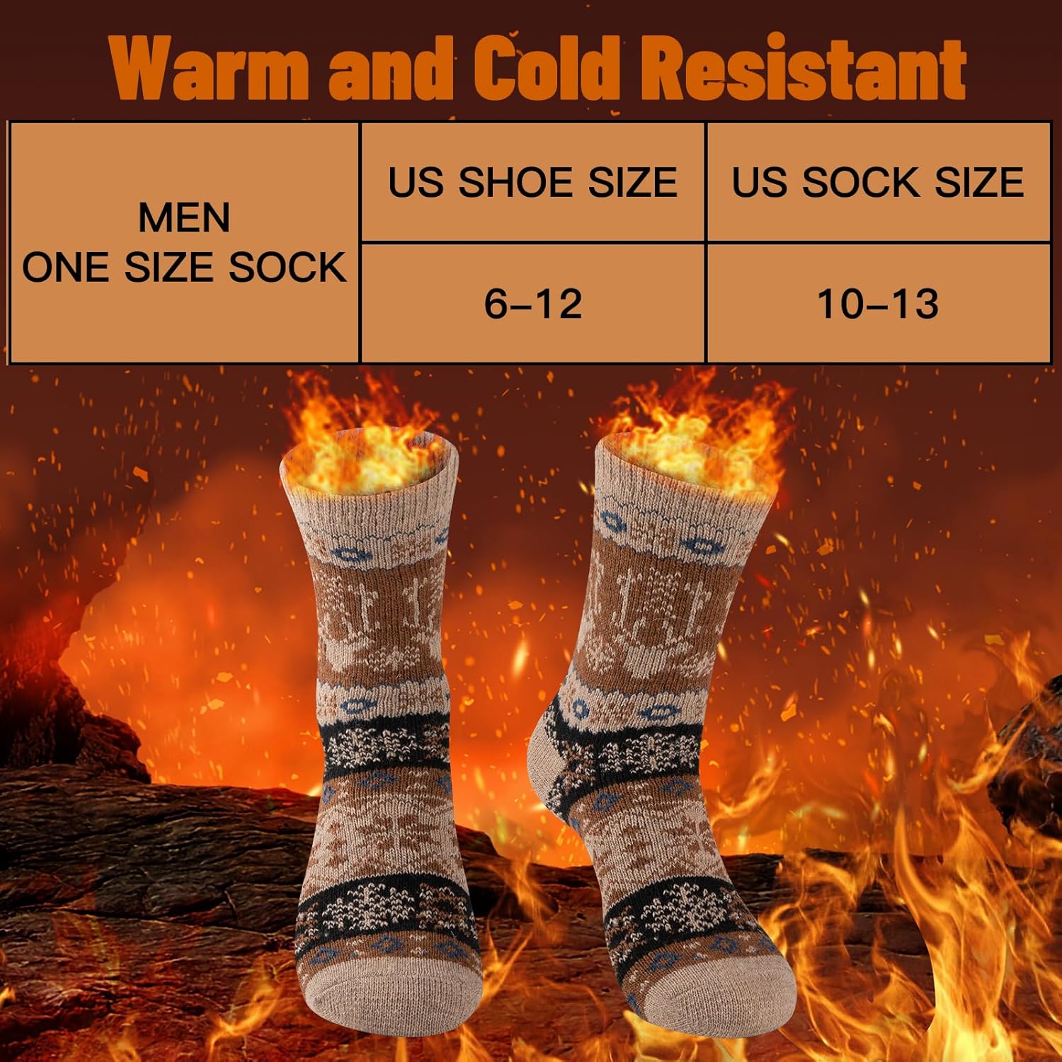 COOVAN Mens Warm Wool Socks Thermal Winter Thick Crew Socks Cold Weather Soft Cozy 5 Pairs - Image 4