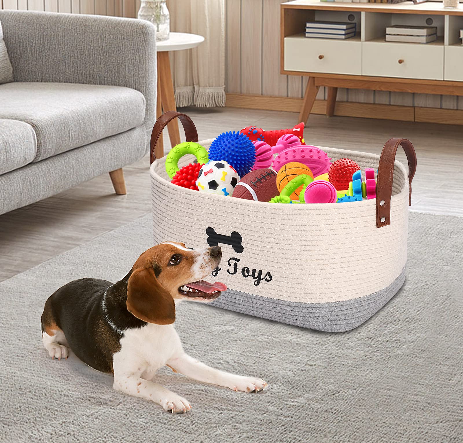 MOREZI Cesto giocattolo per cani, cesto per la biancheria per animali domestici, adatto per organizzare giocattoli per cani, coperte, vestiti e altri accessori-Beige