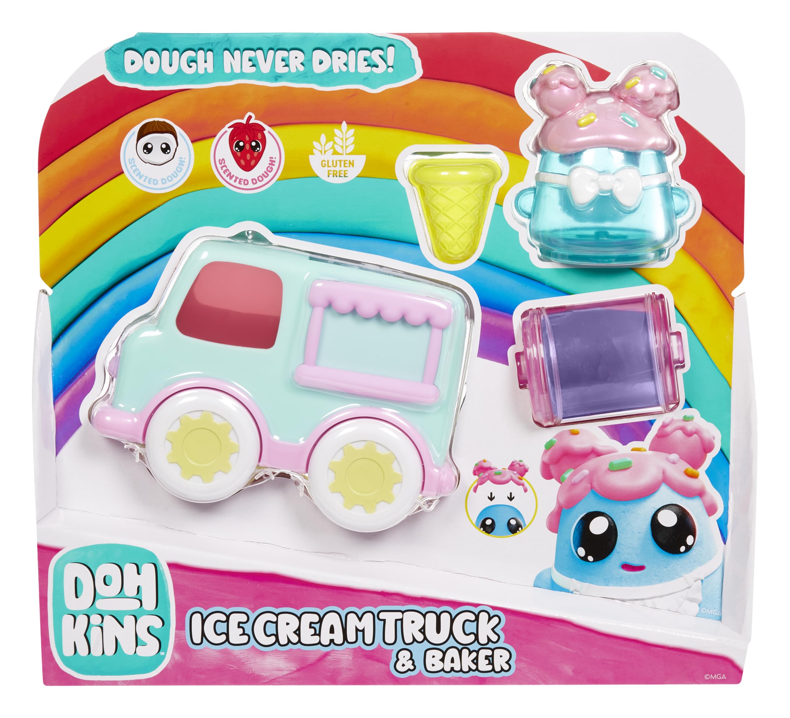 DohKins Ice Cream Truck & Baker - Masa Plastyczna, Która Nigdy Nie Wysycha, Bez Glutenu, Odpowiednia dla Kolekcjonerów i Dzieci od 3. Roku Życia