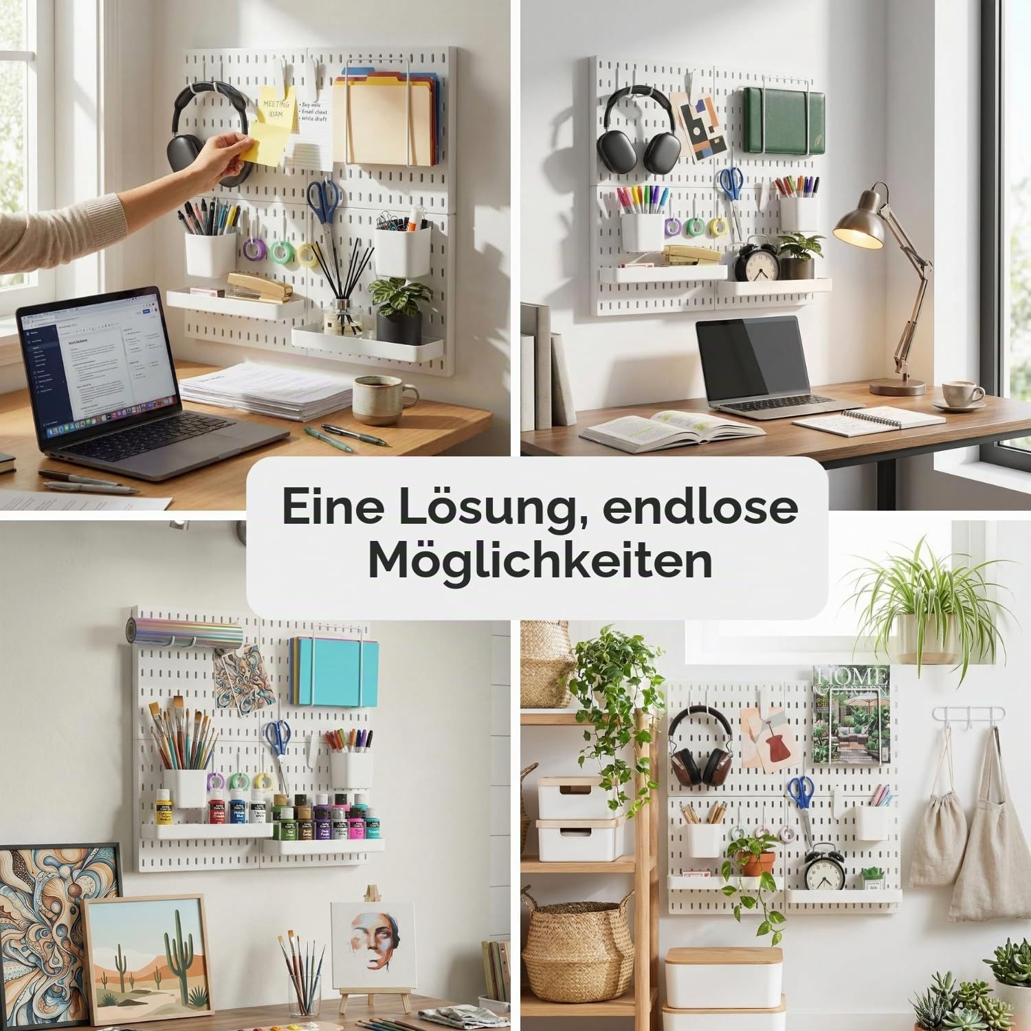 Keepo Stecktafel-Kombinationsset, Stecktafeln und Zubehör, modular zum Aufhängen für Wand-Organizer, Bastelorganisation, Ornament-Ausstellung, Kinderzimmer-Aufbewahrung, Stecktafel (Weiß, 22″×22″)