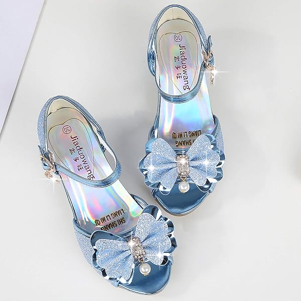 Fille Haute Qualité Chaussures de Princesse Elsa Cendrillon Paillettes Sandales Argenté Bleu Doux Halloween Noël Anniversaire Ballerine à Talon Déguisement Size 26-38 17.5-23.5cm Cosplay - 4