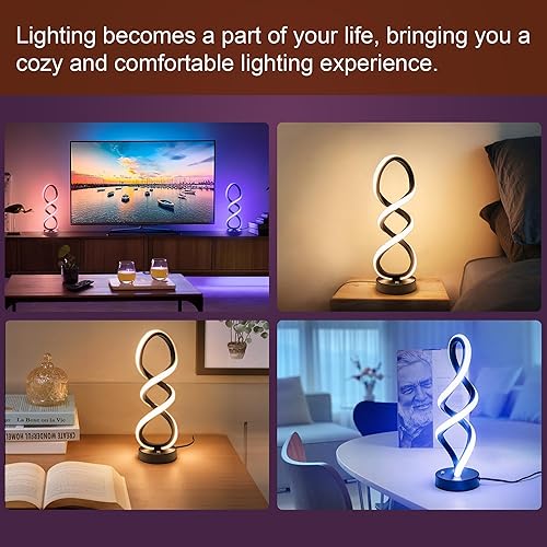 Miniatura 5 de Lámpara de mesa moderna, 7 colores y 10 modos de luz, diseño en espiral, lámpara de mesa de noche regulable táctil, lámpara de noche única para sala