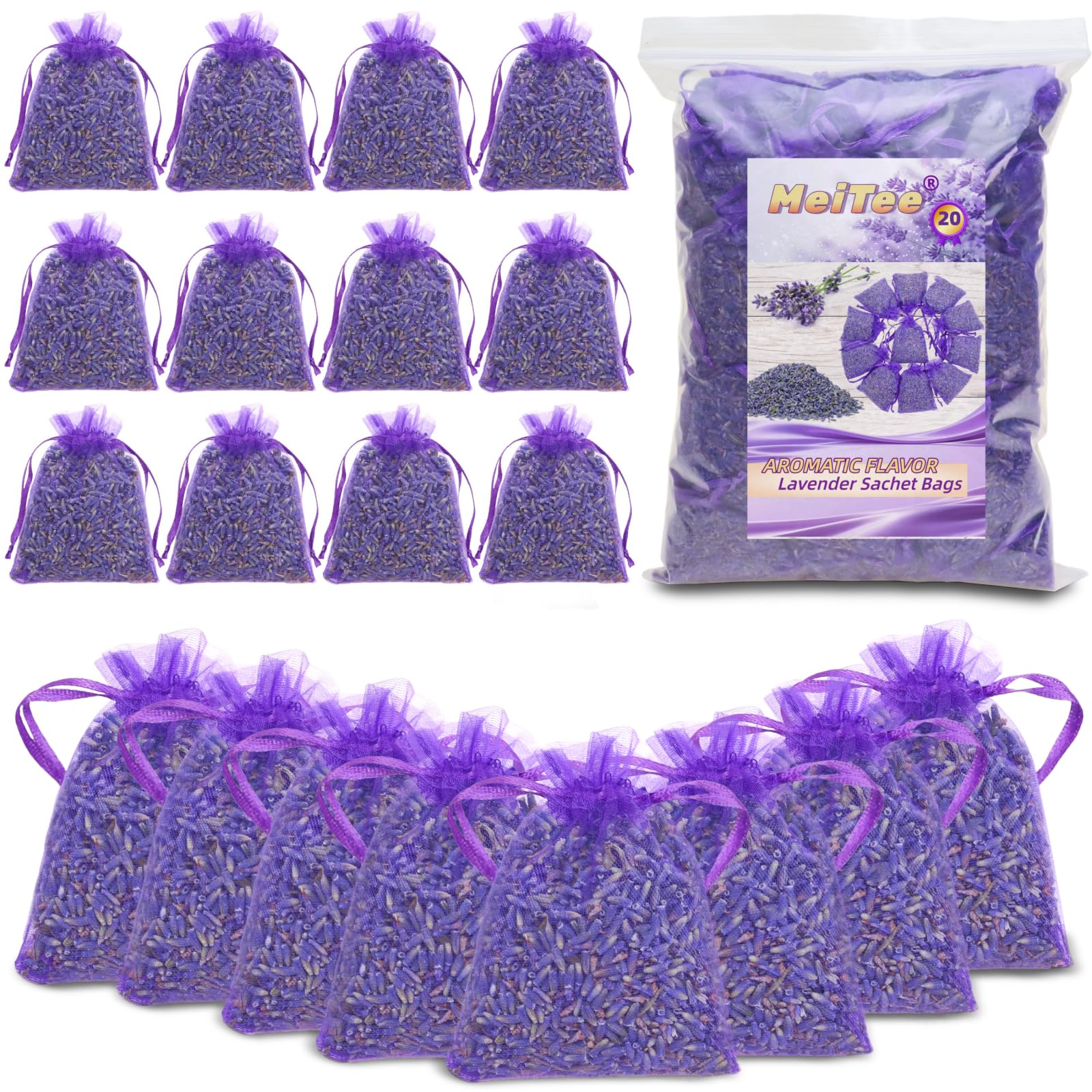 20 Pack French Lavender Sachets Fresh Scent for Closets Drawers Car