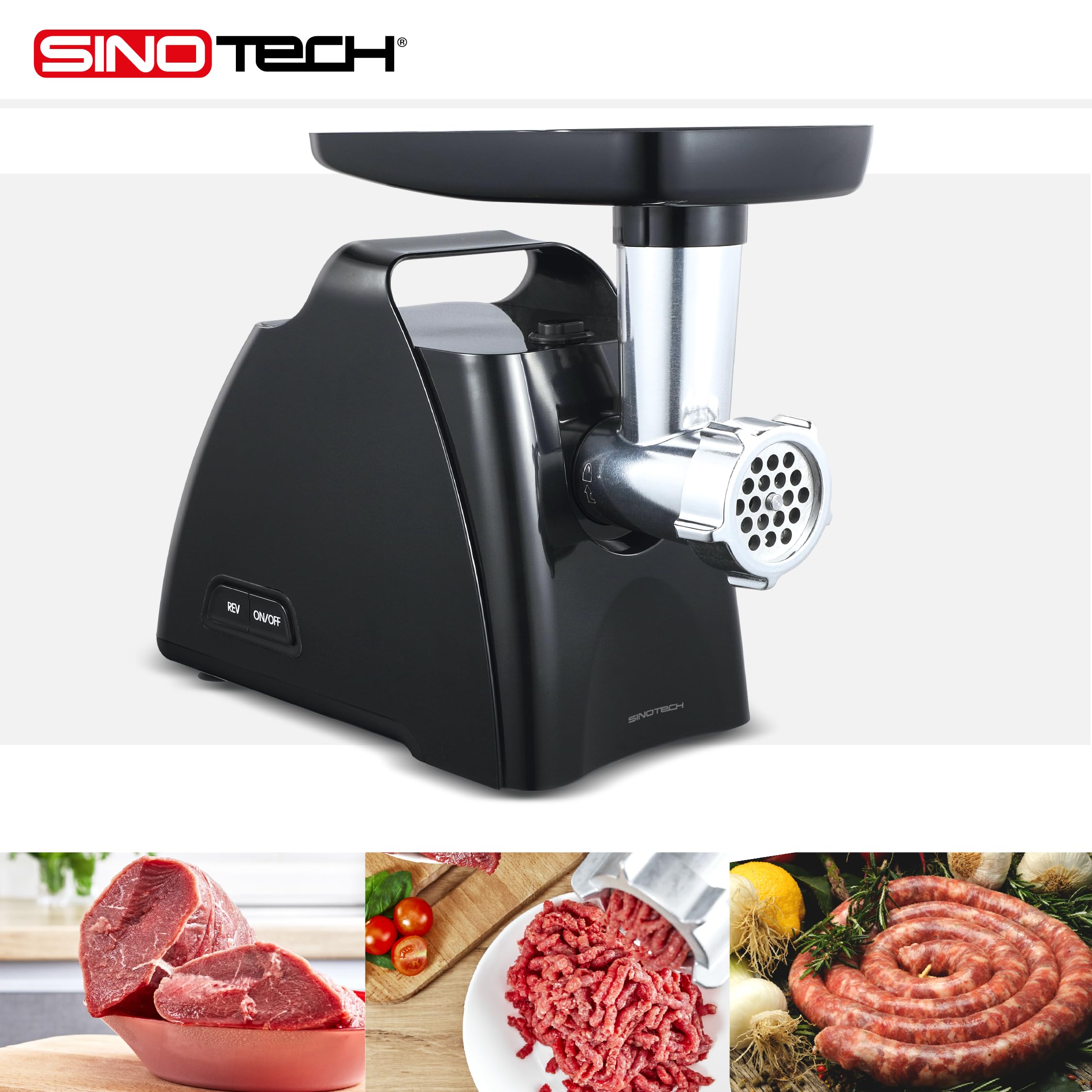Tritacarne e Passapomodoro Elettrico, Multifunzione con Slow Juicer, Sistema di Sicurezza, Accessori per Salsicce e Kubbe, Filtro in Acciaio
