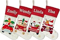 Vista 13 de DearSun Juego de 3, medias de Navidad personalizadas de 18 pulgadas con tecnología de bordado, diseños de Papá Noel, muñeco de nieve y renos