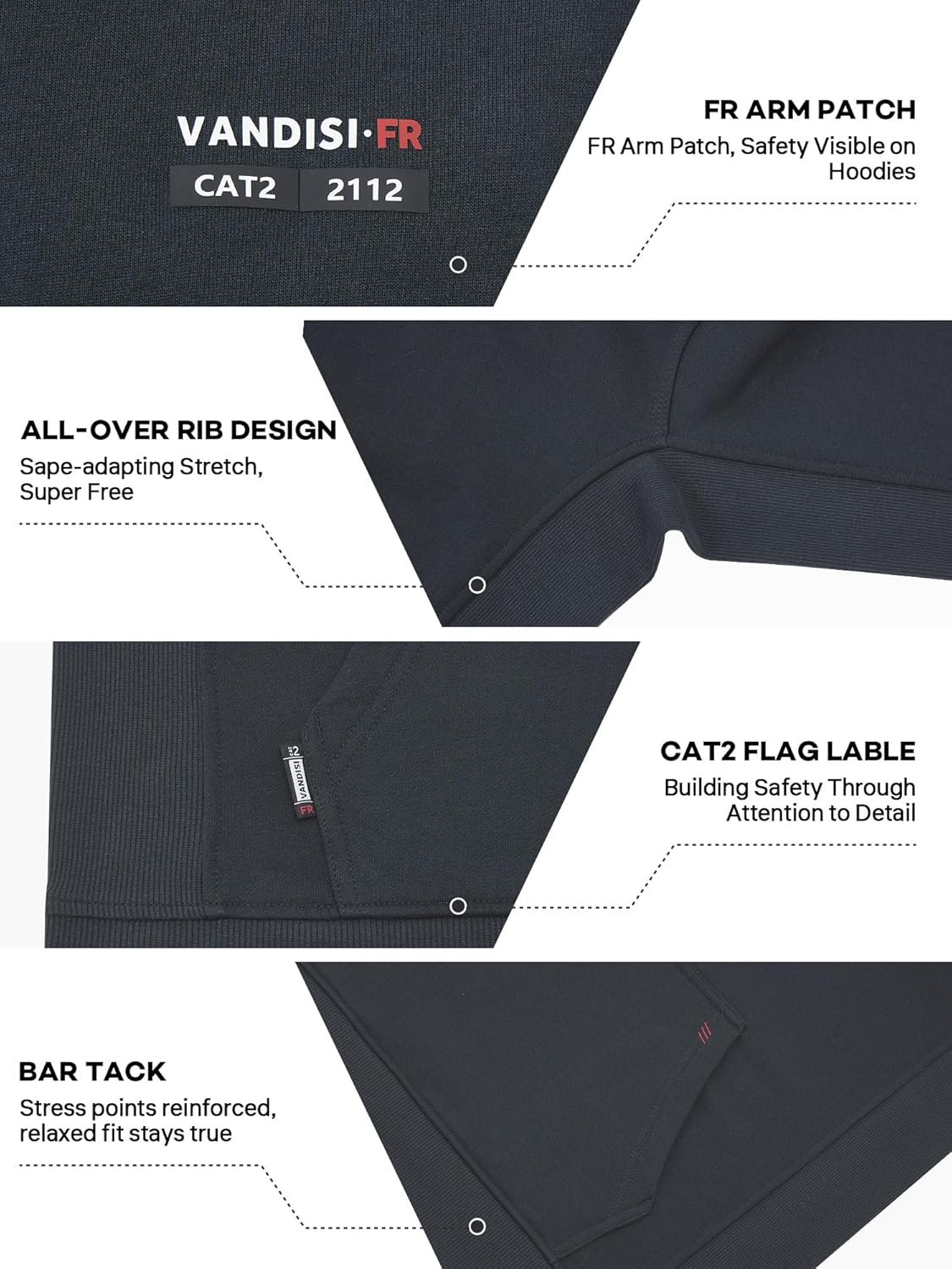 FR Hoodies for Men 100% C Flame Resistant Pullover 10.5oz FR Sweatshirt Heavy Weight Hooded Shirt - Image 5