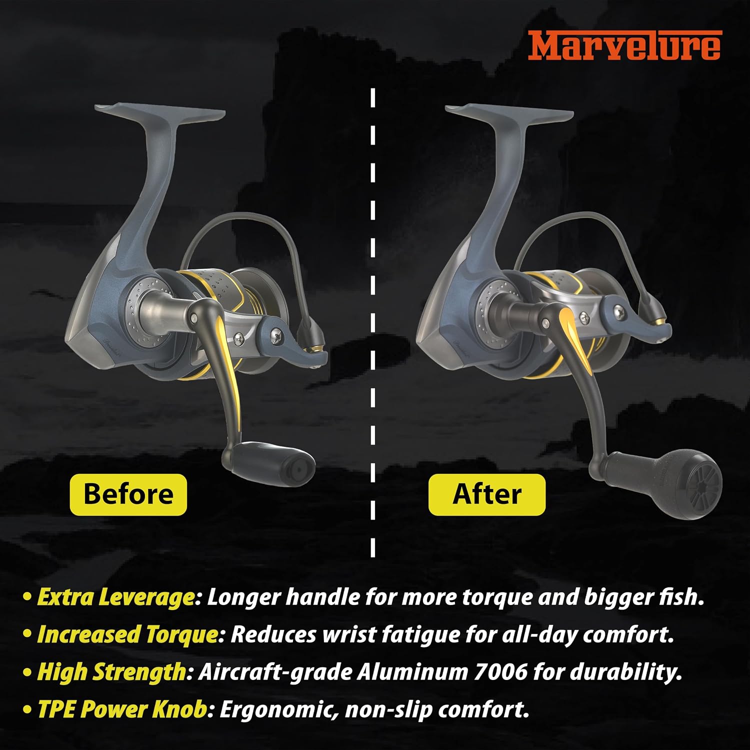 Foldable Power Handle Compatible for Pflueger President, President XT 20-40 Spinning Fishing Reels (Not for President Lock Type)