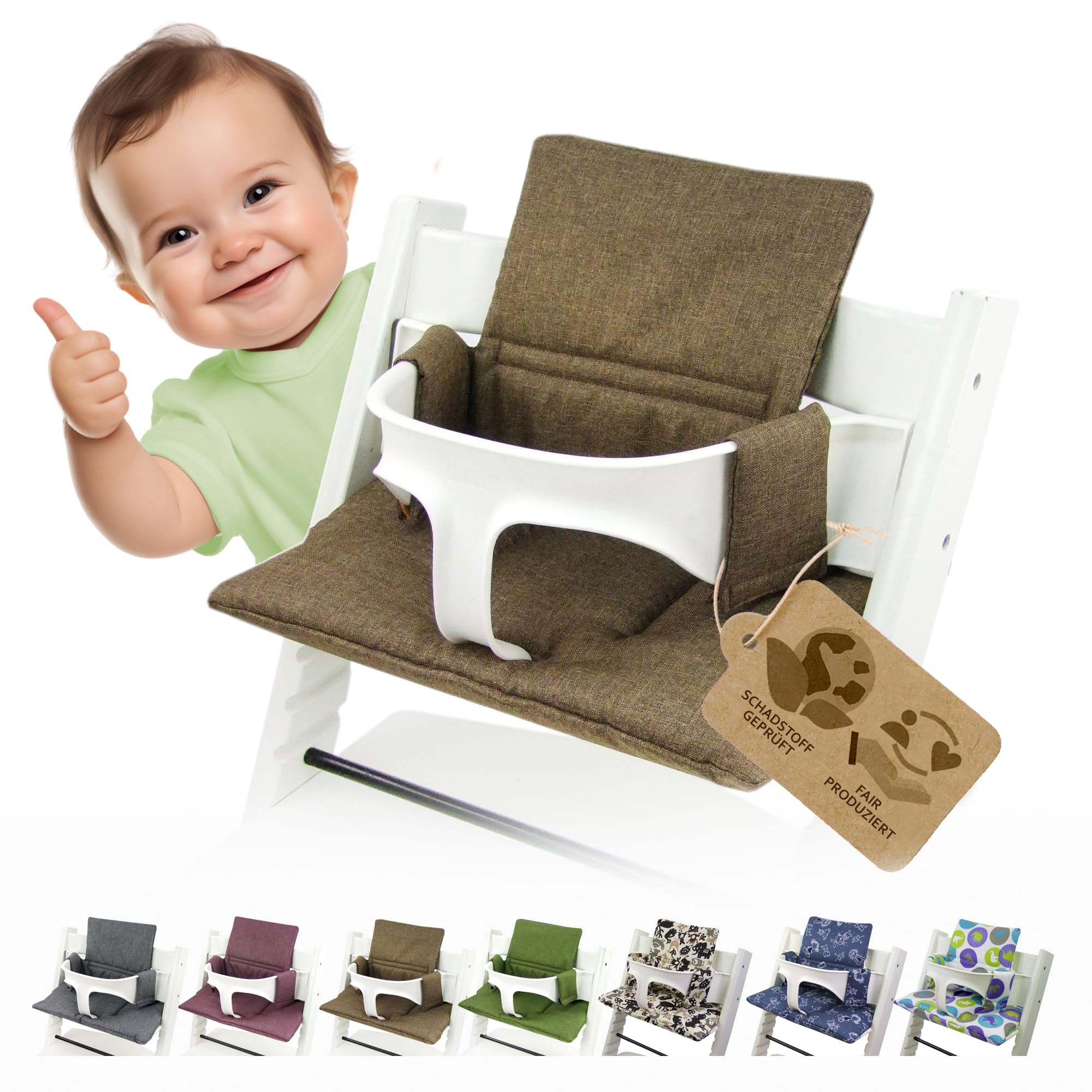 Sitzkissen Ersatzbezug Bezug Kissen-Set Sitzverkleinerer kompatibel mit Stokke Tripp Trapp für Hochstuhl-Kinderstuhl Mod. 2 (org. hellbraun)