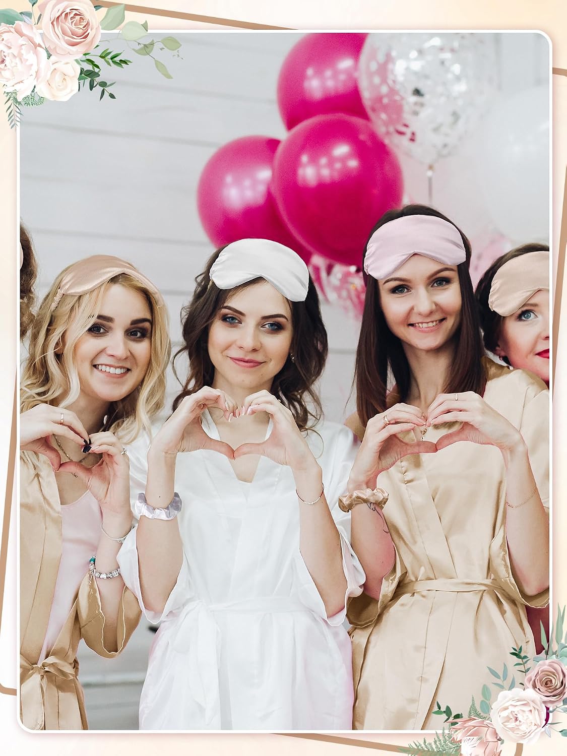 Bonuci 24 Pcs Bride Bridesmaid Robe Slipper Sets for Wedding Bridal Party Women with Robes Slippers Eye Mask Hair Scrunchies
