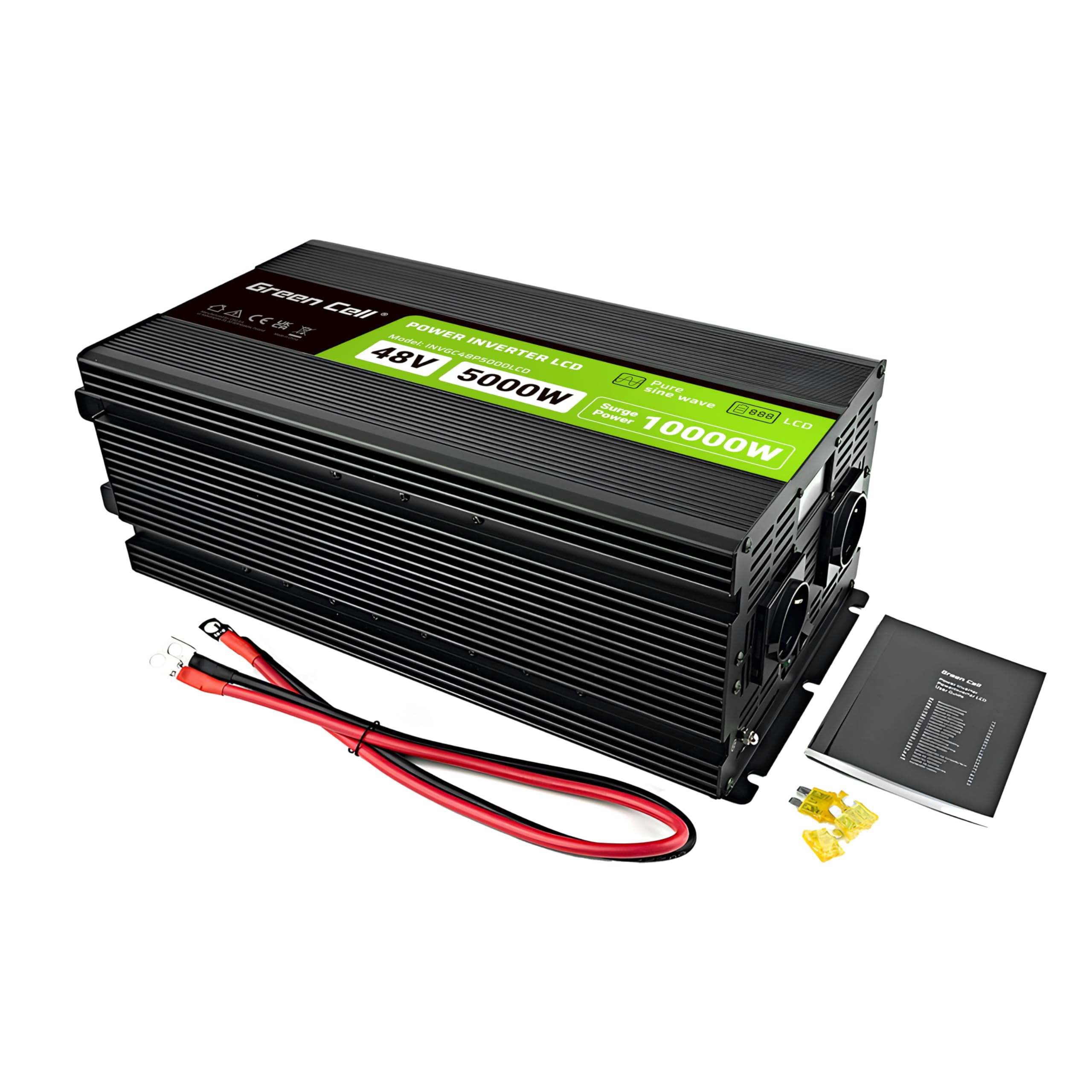 Green Cell LCD Spannungswandler 5000W/10000W 48V auf 230V Reiner Sinus Volt Spannungswandler Wechselrichter Konverter Pure Sine Wave Power PowerInverter DC AC Umwandler Stromwandler Wohnwagen Auto