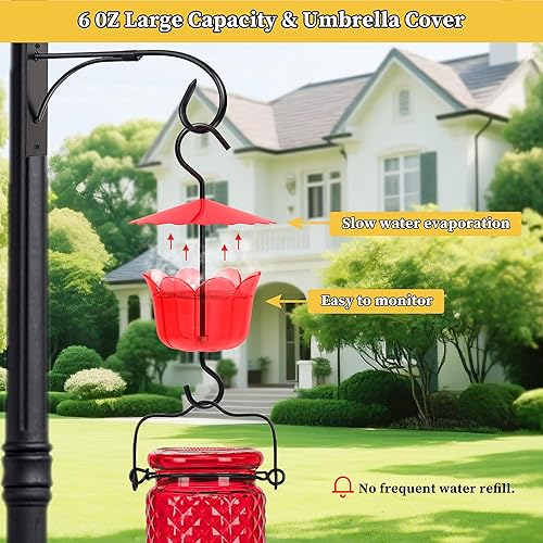 Miniatura 35 de Foso de hormigas para comederos de colibríes, comedero de colibríes para ganchos colgantes al aire libre, 1 ganchos con 1 cepillo, rojo Plástico