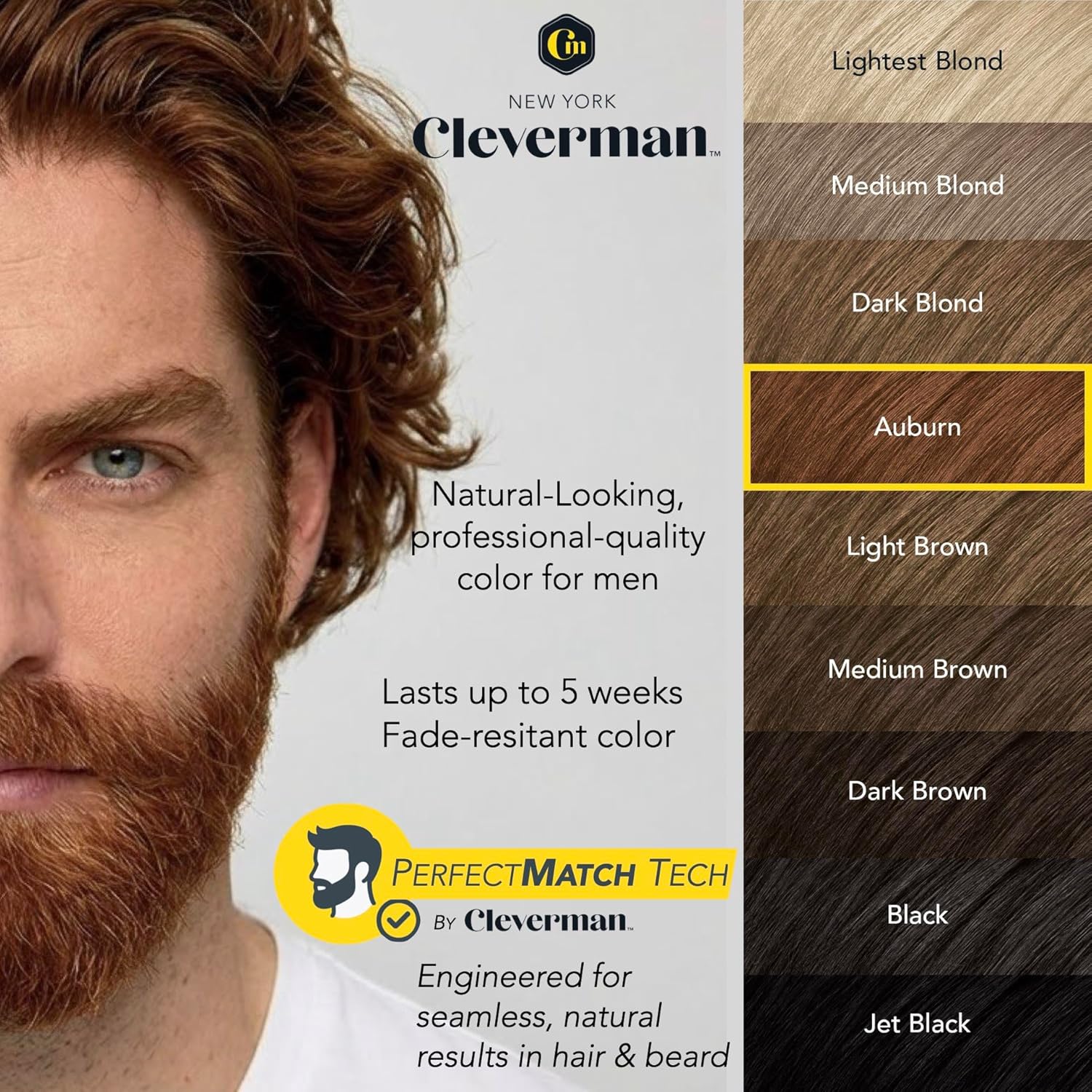 Reusable Hair & Beard Dye for Men – Auburn | Up to 5 Uses, 7 Minutes | Natural Gray Coverage, No-Drip Cream with SkinArmour® – Cleverman - Image 5