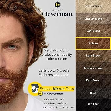Reusable Hair & Beard Dye for Men Auburn 7.04 | Up to 5 Uses, 7 Minutes | Natural Gray Coverage, No-Drip Cream with SkinArmour Cleverman