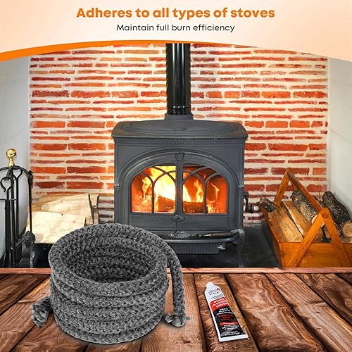 Vista 5 de Stanbroil Junta para estufa de leña, sello de cuerda de fibra de vidrio impregnada de grafito de 1/2" x 84" y kit de junta de cemento de alta