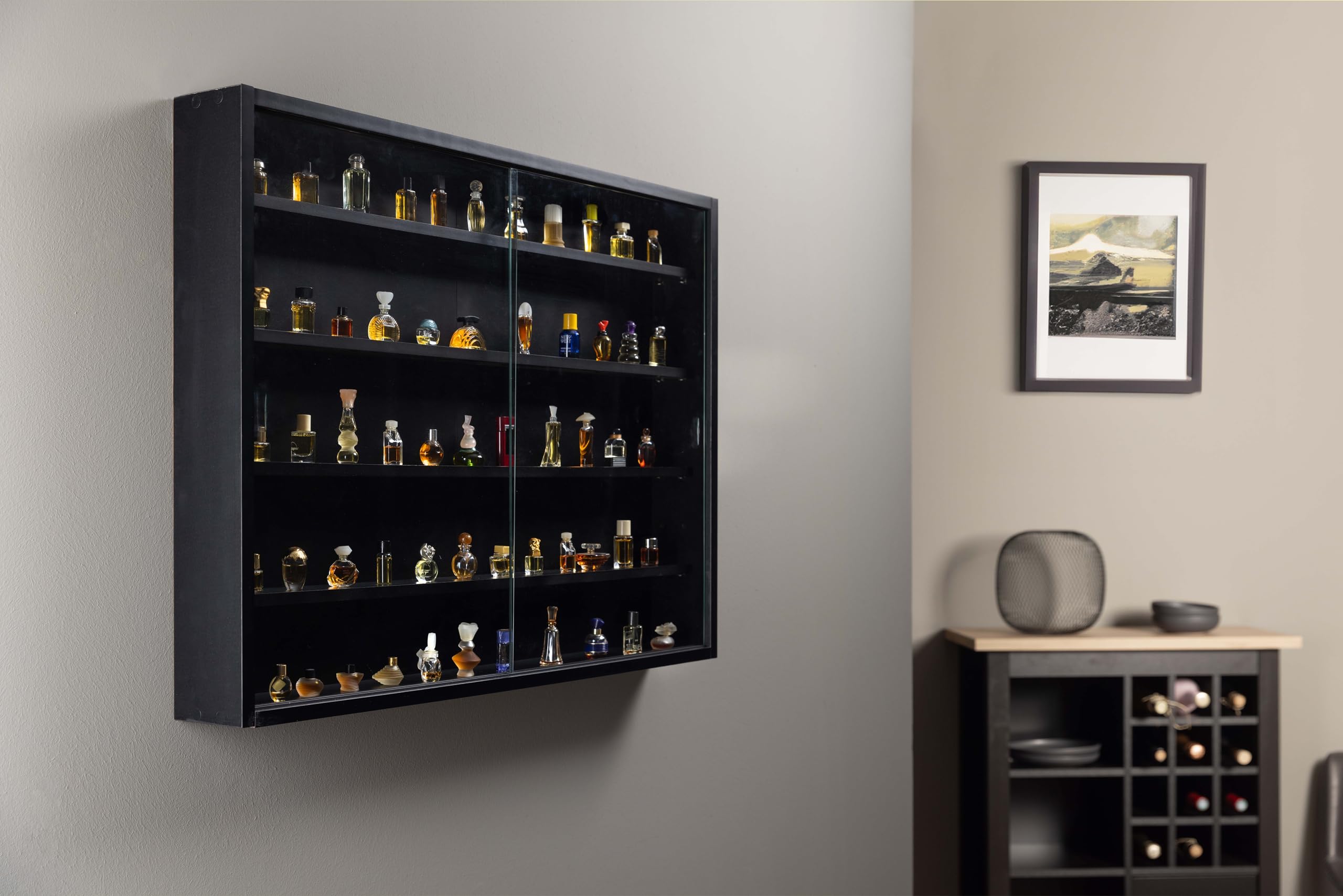 Inter Link - Sammlervitrine - Hängevitrine - Wandregal - Glasvitrine - Wandvitrine - Hängeregal - Schaukasten - MDF - Schwarz (80x60x9.5 cm) Blacklava – Bild 2