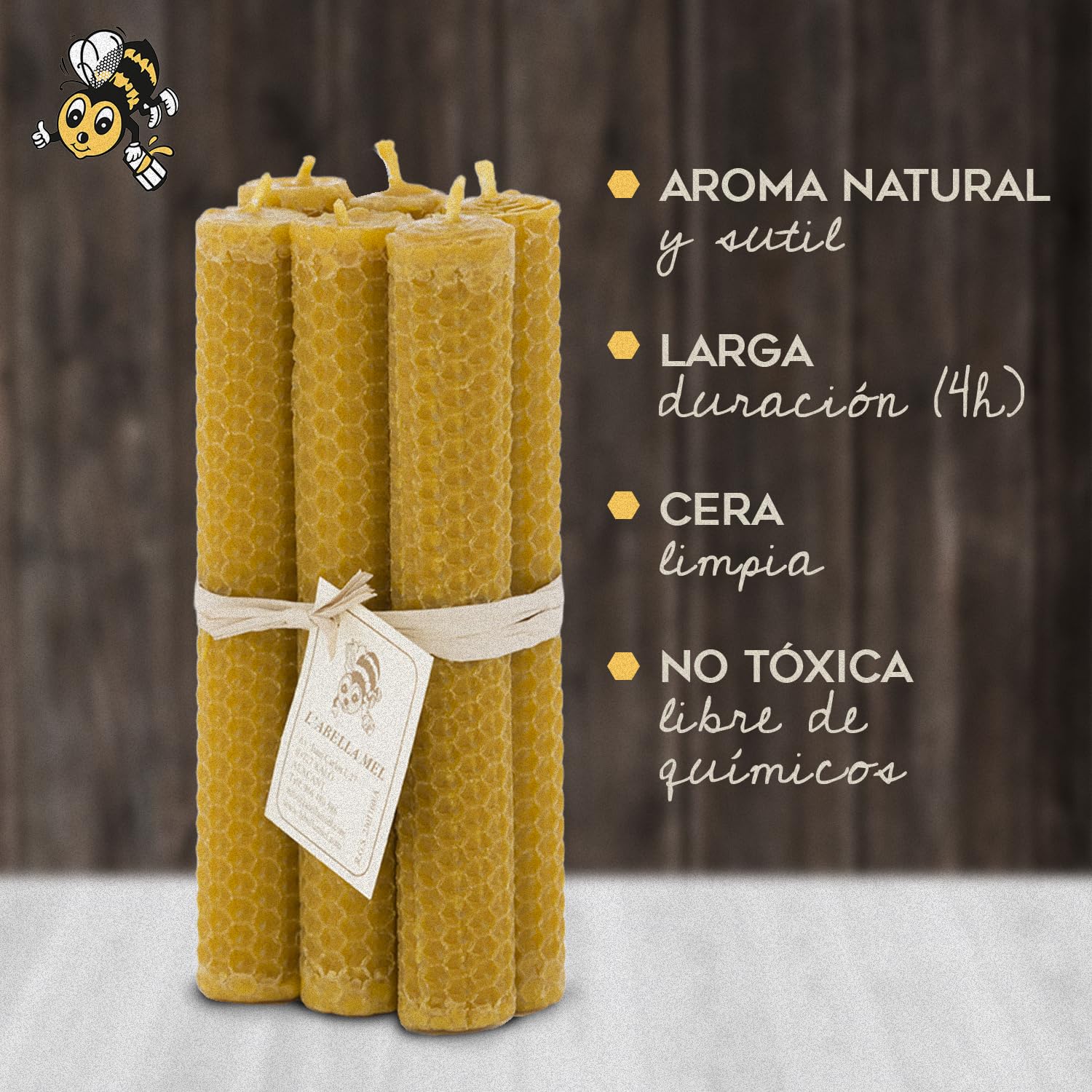 Velas de miel artesanales 20 × 2 cm hechas con cera de abeja natural y mecha de algodón; ideales para ritual, meditación y decoración, velas de cera de abeja natural sin aditivos en un PACK de 18.