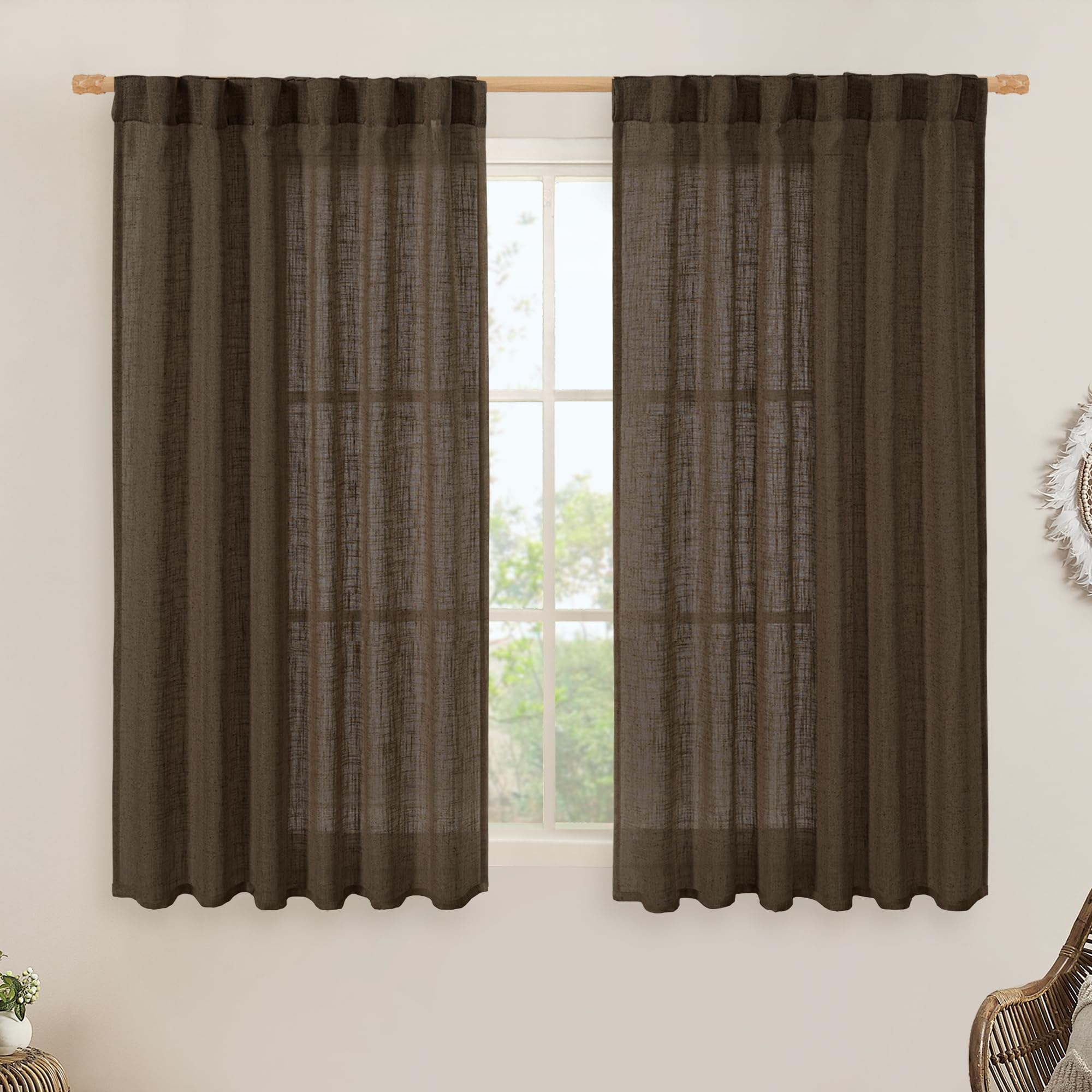 LAMIT Linen Semi Sheer Curtains 48 Inch for Bedroom Window Treatment โ image 1