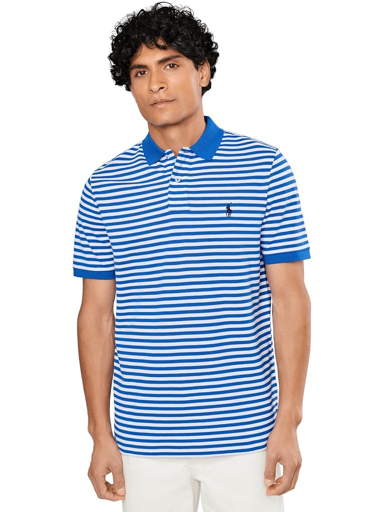Blue Polo Ralph Lauren Classic Fit Striped Mesh Polo Shirt