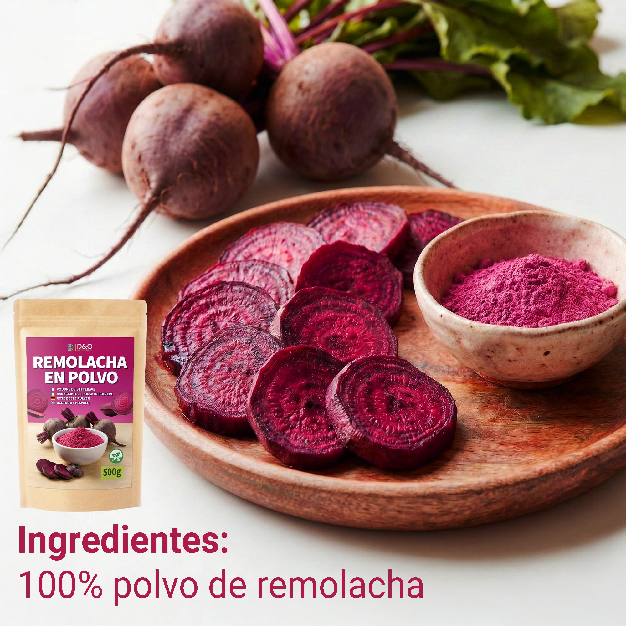 Remolacha en Polvo 500g - 100% Natural, Secado Suavemente al Aire, Sin Aditivos, Vegano