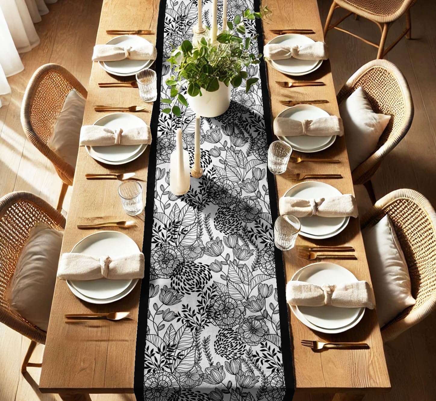 100% Cotton Table Runner - Double Layered with Side Borders - Table Linen - Floral Print for Dining, Console & Coffee Tables