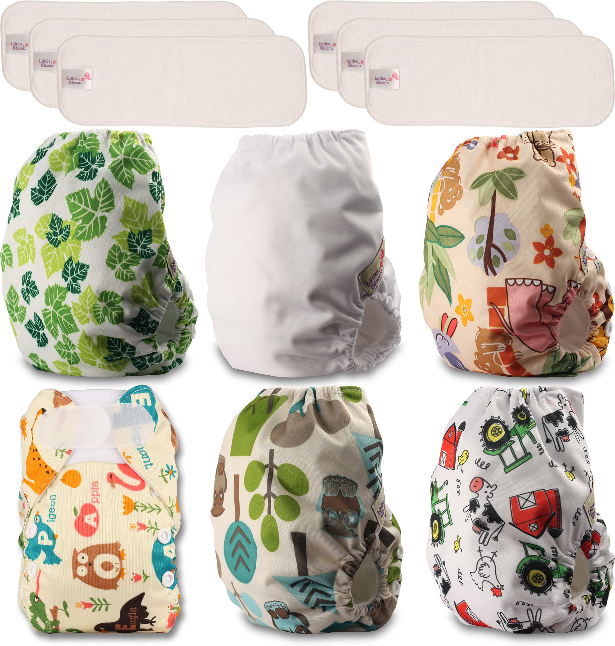 Littles & Bloomz Pocket Wiederverwendbare Windeln Babywindel, Neugeborene und Frühchen, 6 Windeln, 6 Mikrofaser-Einsätze, NB-602MF6
