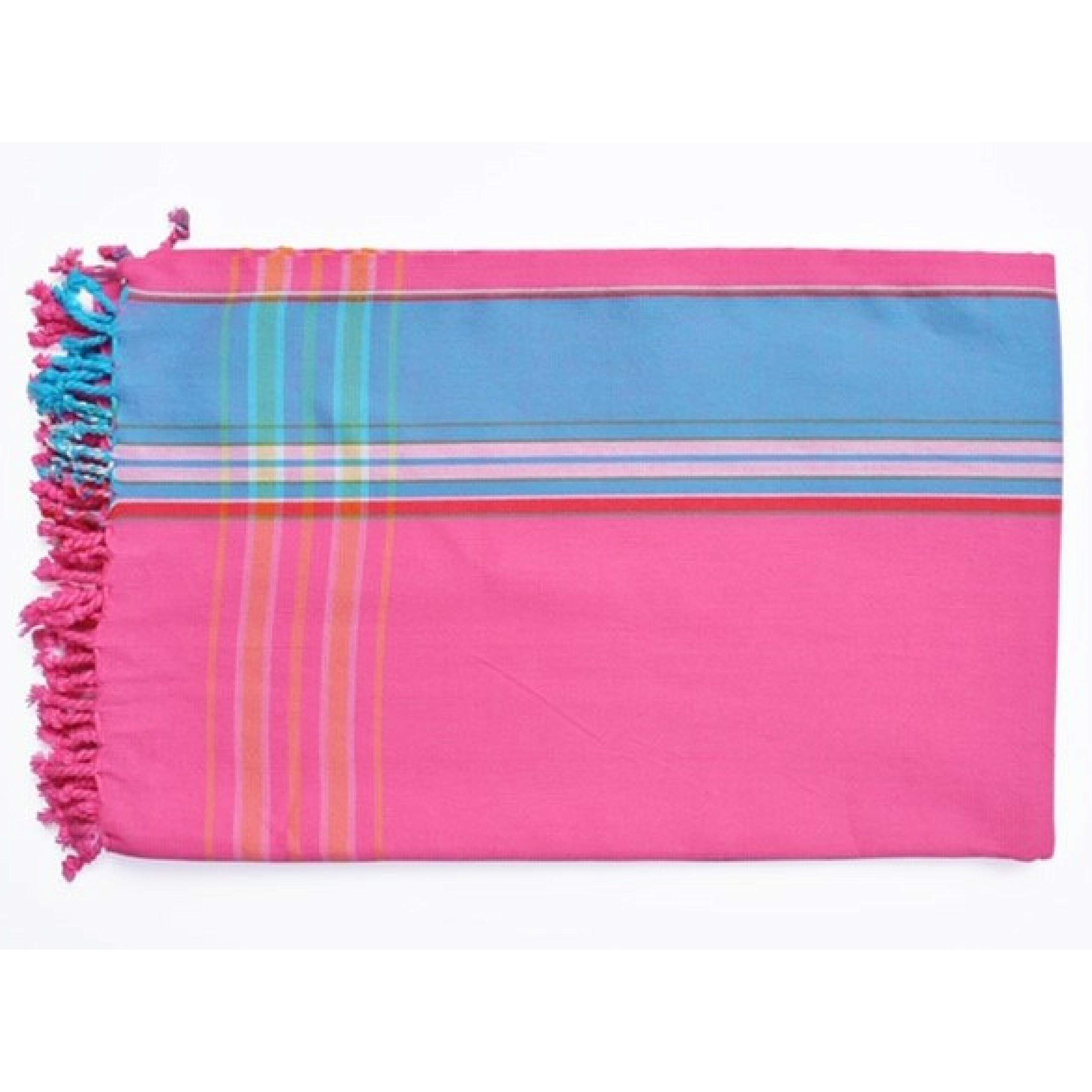 Trevor LukangaWomen's Tartan Scarf Kikoy Beach Wrap Shawl 100% Hand Combed Cotton (Pink & Blue)