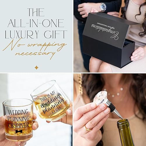 Miniatura 5 de Regalos de compromiso de vidrio para planificación de bodas para parejas, regalos de prometido de whisky de vino para ella y él - Copas únicas para