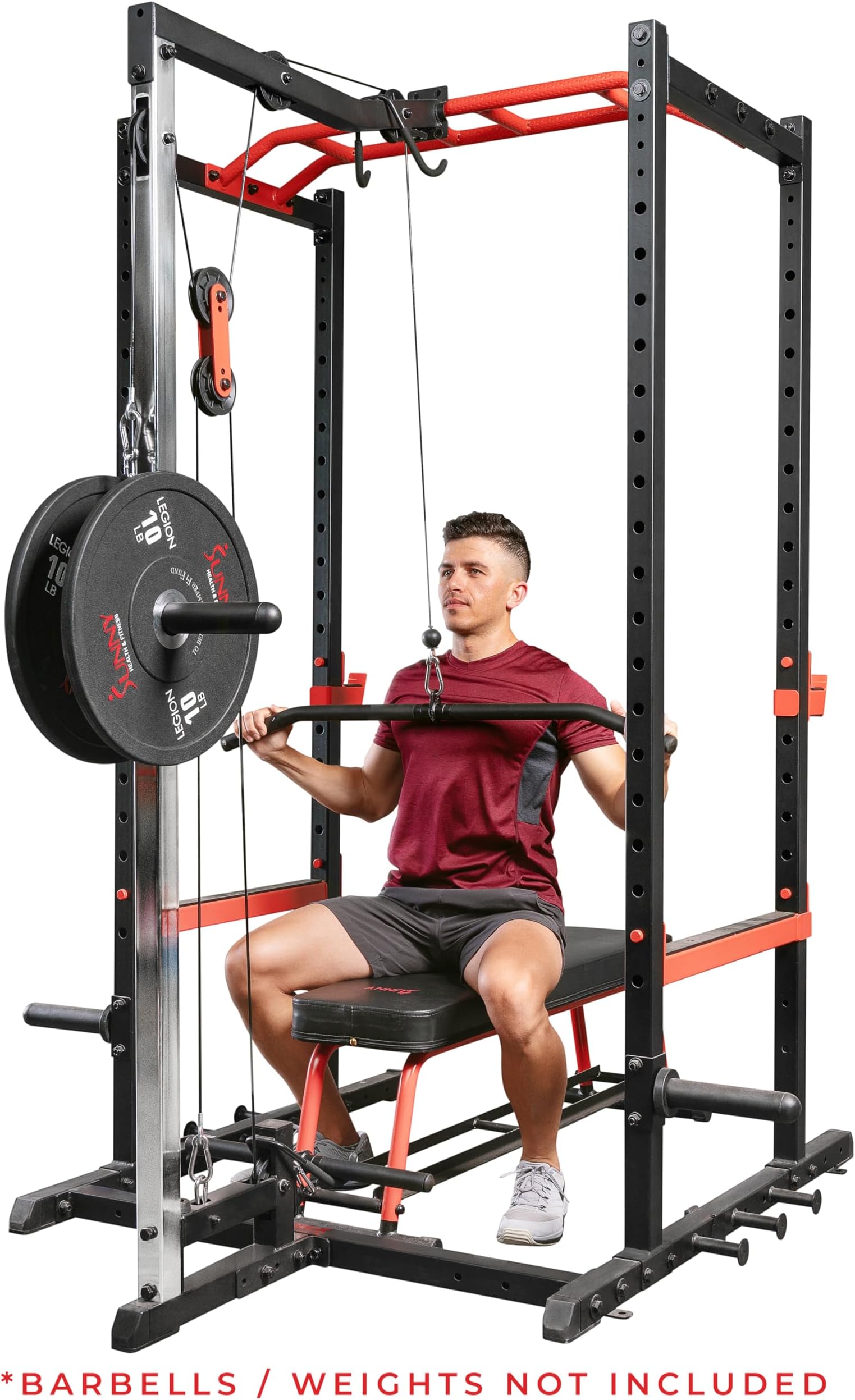 Sunny Health & Fitness LAT Pull Down Pulley System for Power Racks