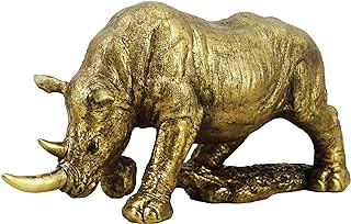 10-Inch Gold Rhino Statue - Resin Rhinoceros Sculpture Figurine for Desk Decor, Animal Collection & Premium Gift Display