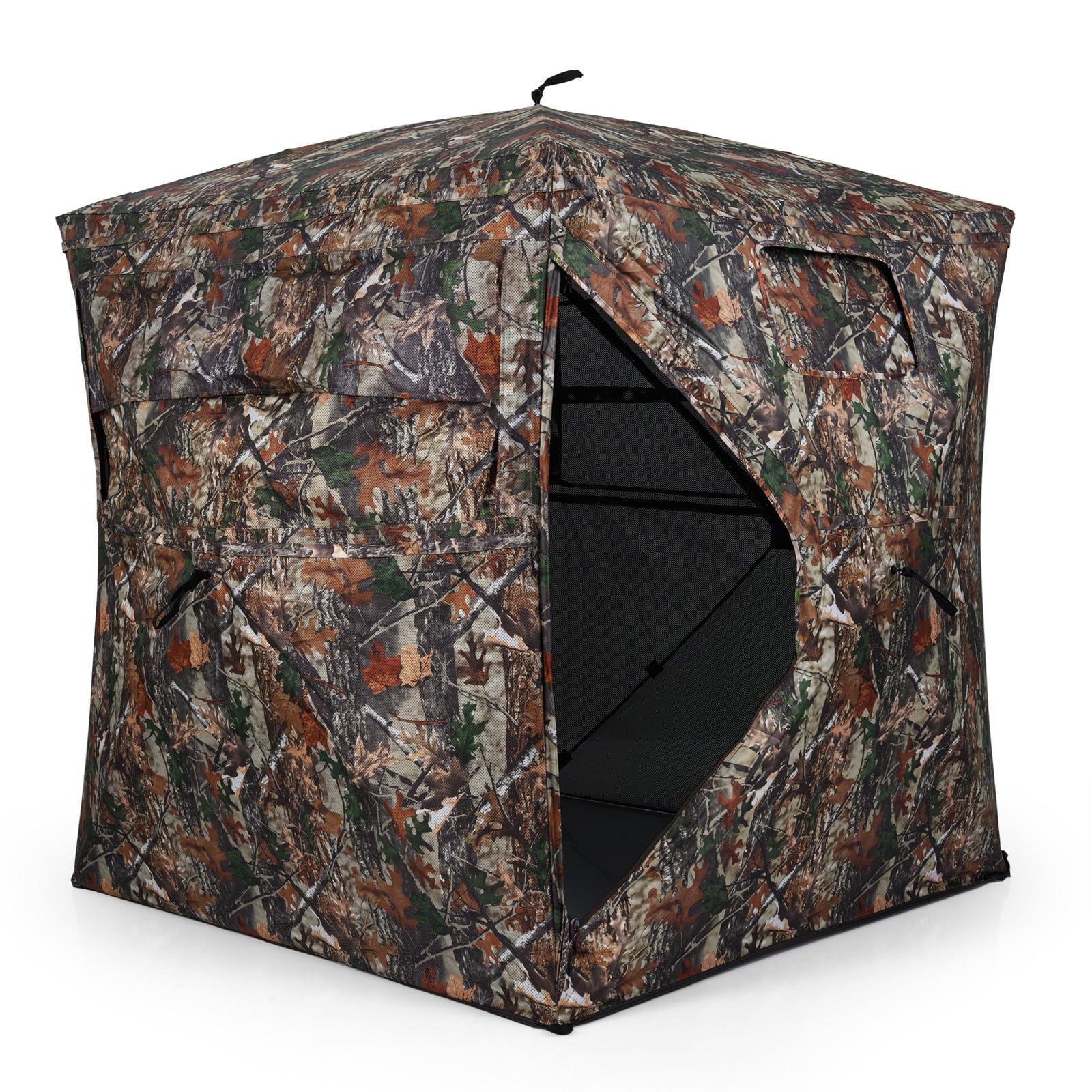 COSTWAY Persiana de Caza Portátil, Vista de 360°, Puesto de Caza para 4 Personas, Ventanas de Deslizamiento Silencioso, Bolsa de Transporte, Carpa Plegable Portátil, Camuflaje