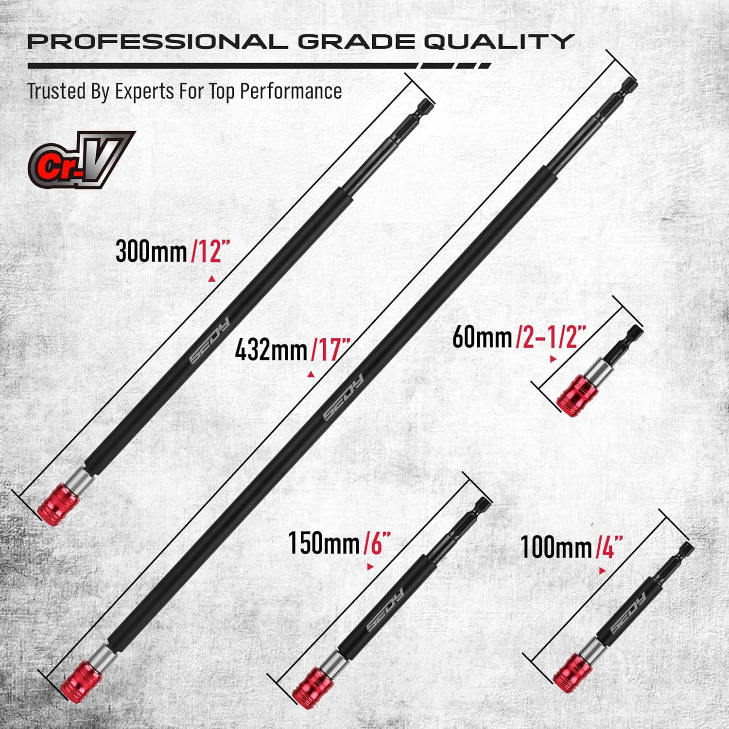 5-Piece 2", 4", 6", 12", 17" Extra Long Magnetic Screwdriver Bit Holders, 1/4 Inch Hex Shank Quick Release Extension Adapter, Durable CR-V Steel, Universal Fit for Impact Driver Bits