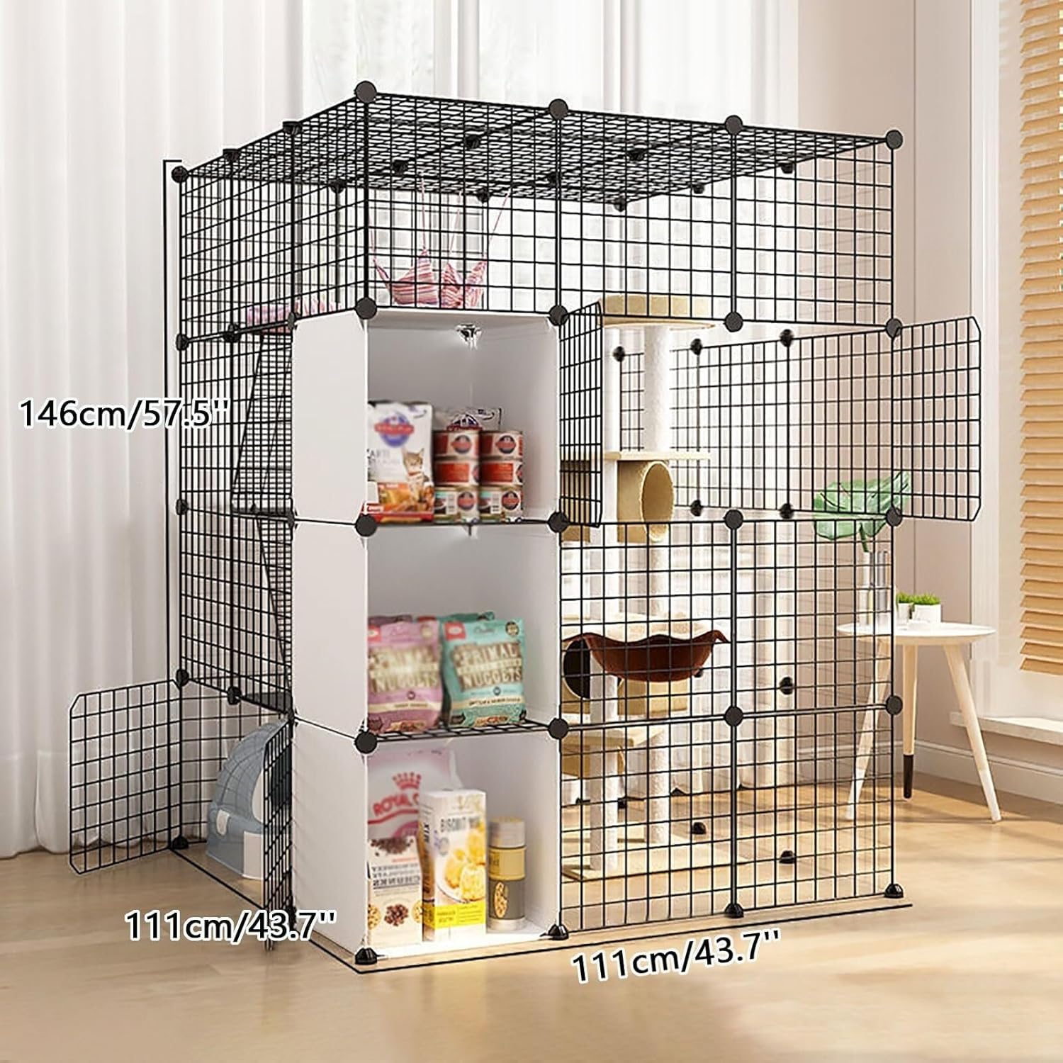 Large Indoor Cat Cage DIY Playpen with Detachable Metal Enclosure, Outdoor/Indoor Cat Fence for Small Animals, Black (111x75x146cm)(111x111x146cm-B)