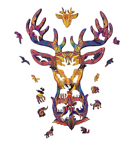 Miniatura 2 de GuDoQi Rompecabezas de madera para adultos, rompecabezas de renos, rompecabezas de madera con forma única, divertidos rompecabezas de madera