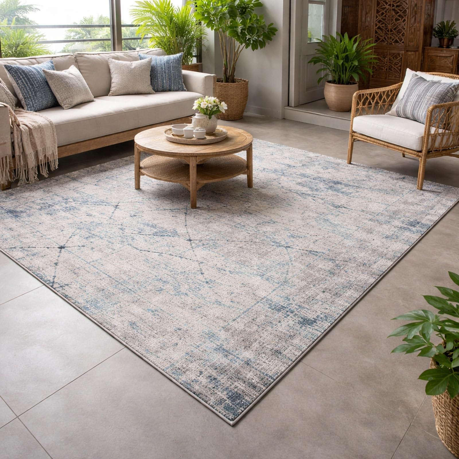 Tapis géométrique moderne beige 150x150 pour sublimer votre chambre