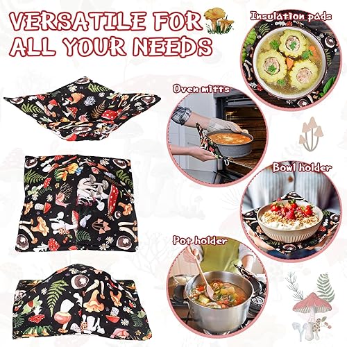 Miniatura 3 de Cunhill Soportes para cuencos de algodón para microondas, almohadillas calientes, resistentes al calor, multiusos, acolchado para tazones de sopa,