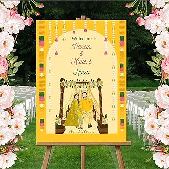 Theme My Party Custom Indian Traditional Haldi Ceremony Welcome Sign Board I Personalized Indian Pre Wedding Haldi Wedding Sign Board I Indian Ceremony Welcome Sign for Haldi Board