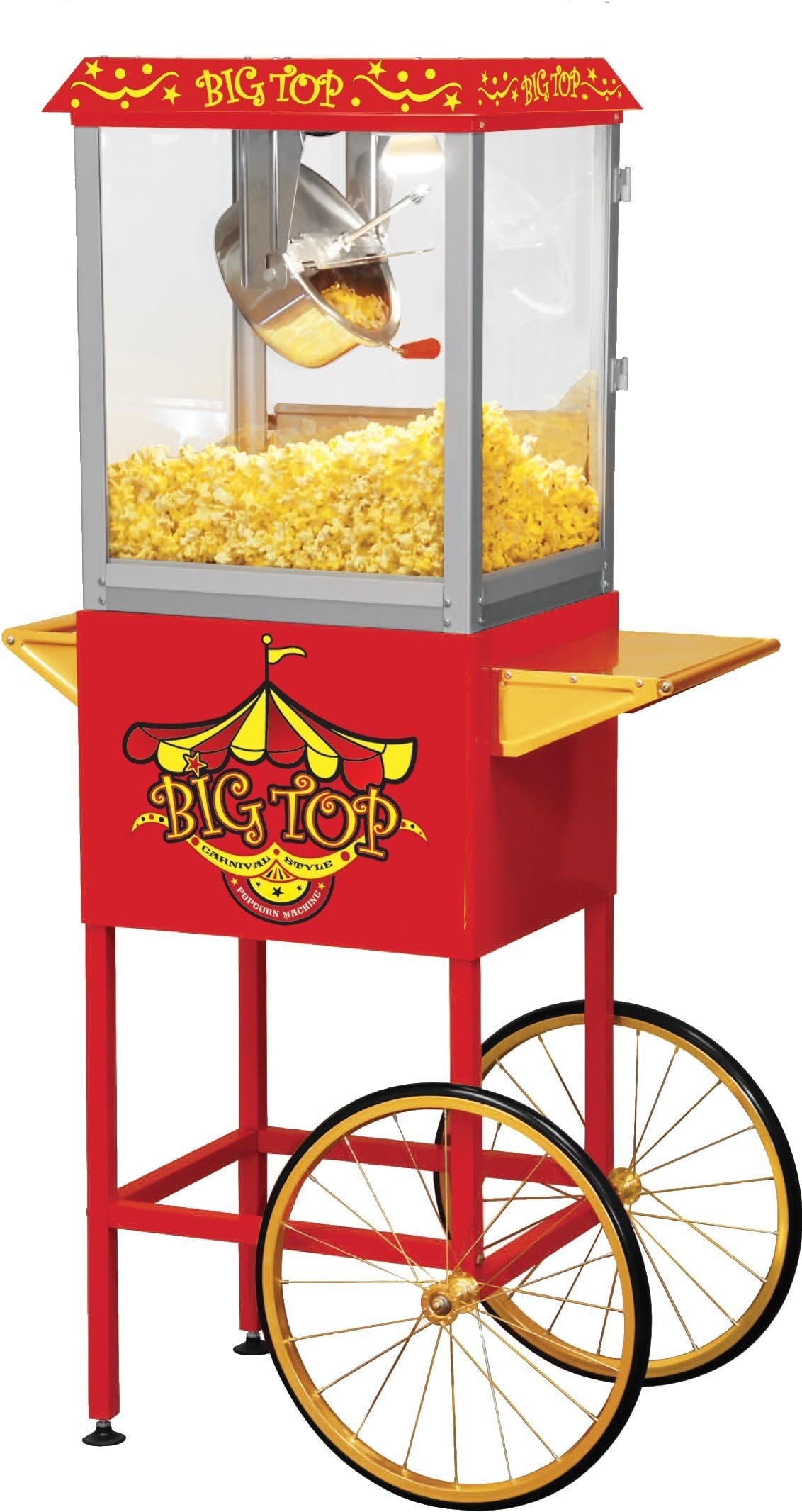 BW860CR Big Top Carnival Style Electric Popcorn Machine with Cart and 8 oz Kettle, Red