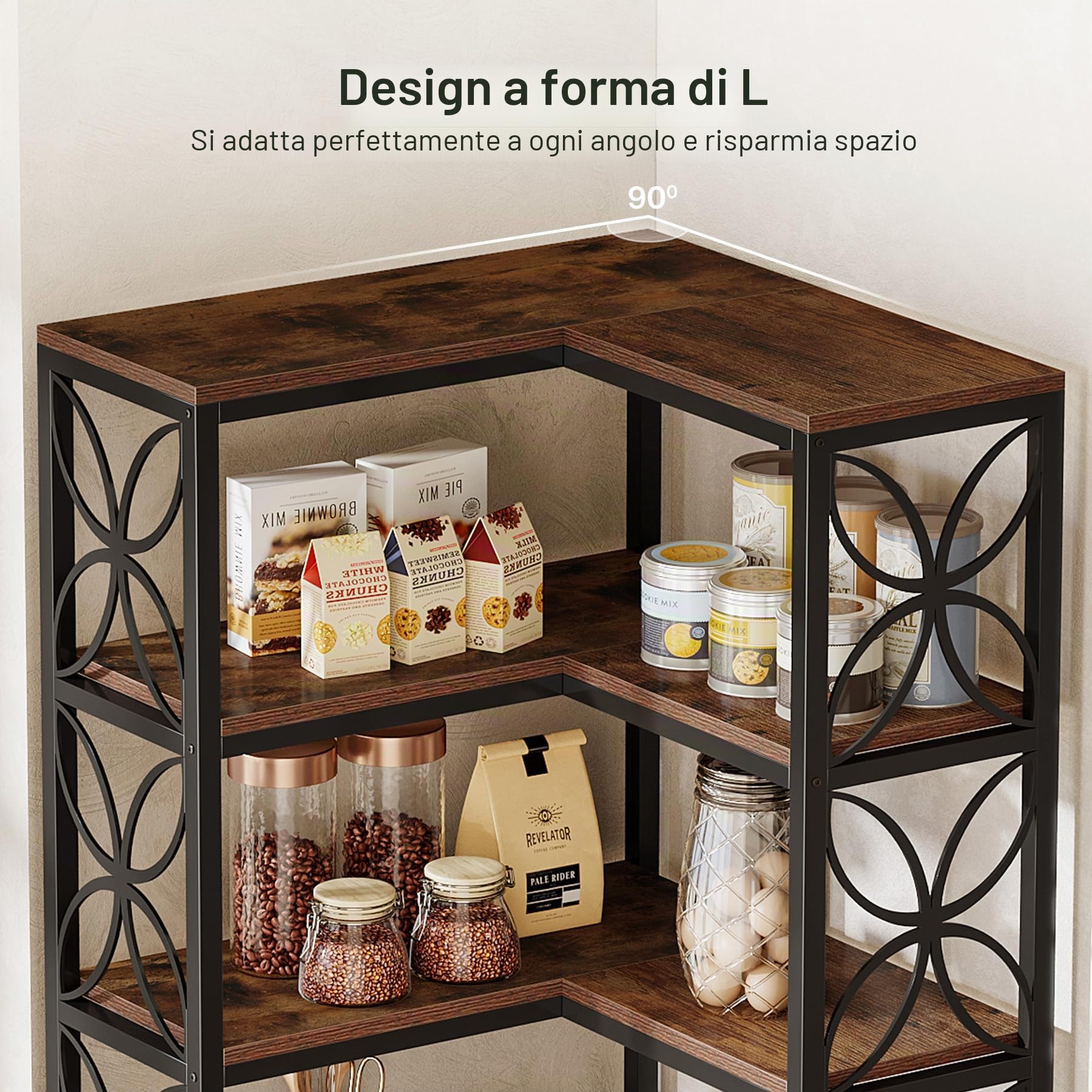 Tribesigns Libreria Angolare da 200 cm, Scaffale Angolare a Forma di L in Legno con 7 Ripiani, Stile Industriale, Angoliera Soggiorno per Soggiorno, Cucina, Ufficio, Marrone Rustico e Nero