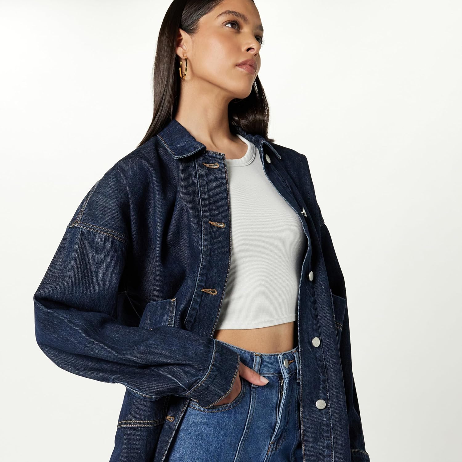 The Drop womens Pilar Long Denim Shirt Jacket - Image 3
