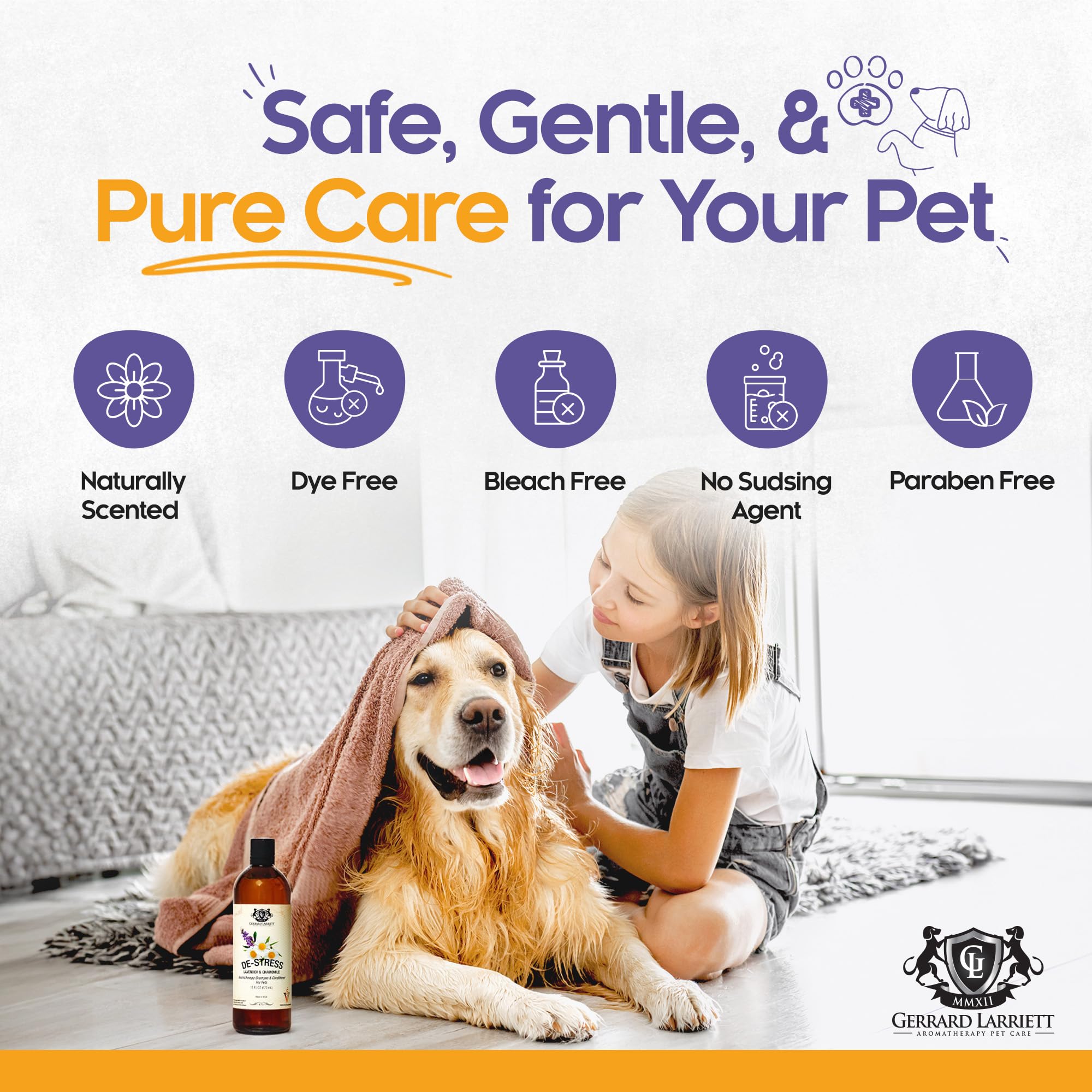 Gerrard Larriett De-estrés Lavanda y Manzanilla Aromaterapia Shampoo y Acondicionador para los Animales domésticos, medicado, blanqueando, Avena Champú Dog & Pet Odor Eliminator