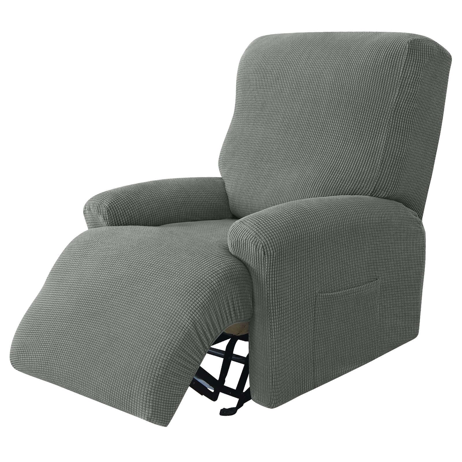 CLGTY Stretch 4-piece Recliner Chair Covers, Soft Jacquard Fabric Reclining Sofa Slipcover With Pocket Armchair Covers For Pets Kids-dark grey-1 seater
