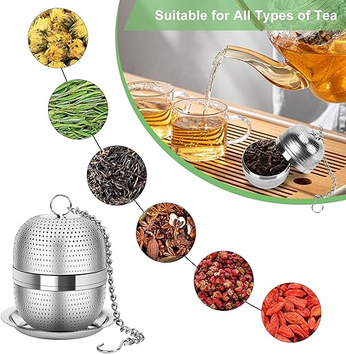Miniatura 3 de Numola Infusor de bolas de té para té suelto, colador de té de malla extra fina con bandeja de goteo, té de acero inoxidable 304 más empinado para