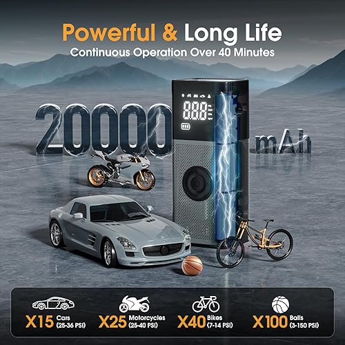 Miniatura 3 de Inflador de neumáticos, compresor de aire portátil, bomba de aire de 150 PSI para neumáticos de automóvil con batería recargable y medidor de