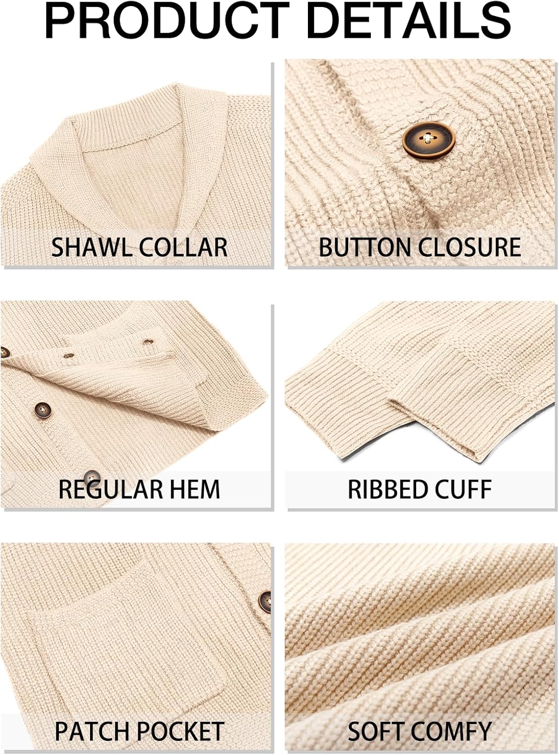 Runcati Mens Shawl Collar Cardigan Sweater Cable Knit Button Down Winter Chunky Sweaters with Pockets - Image 5