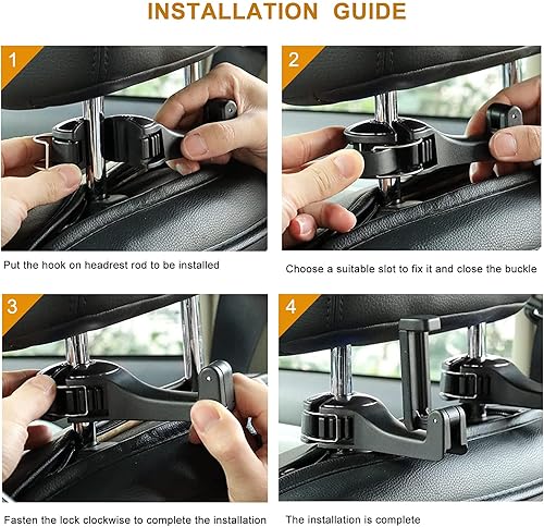 Miniatura 6 de Gancho para reposacabezas de coche con soporte para teléfono, ganchos universales para reposacabezas de rotación 360 para bolsos y bolsas (plateado)