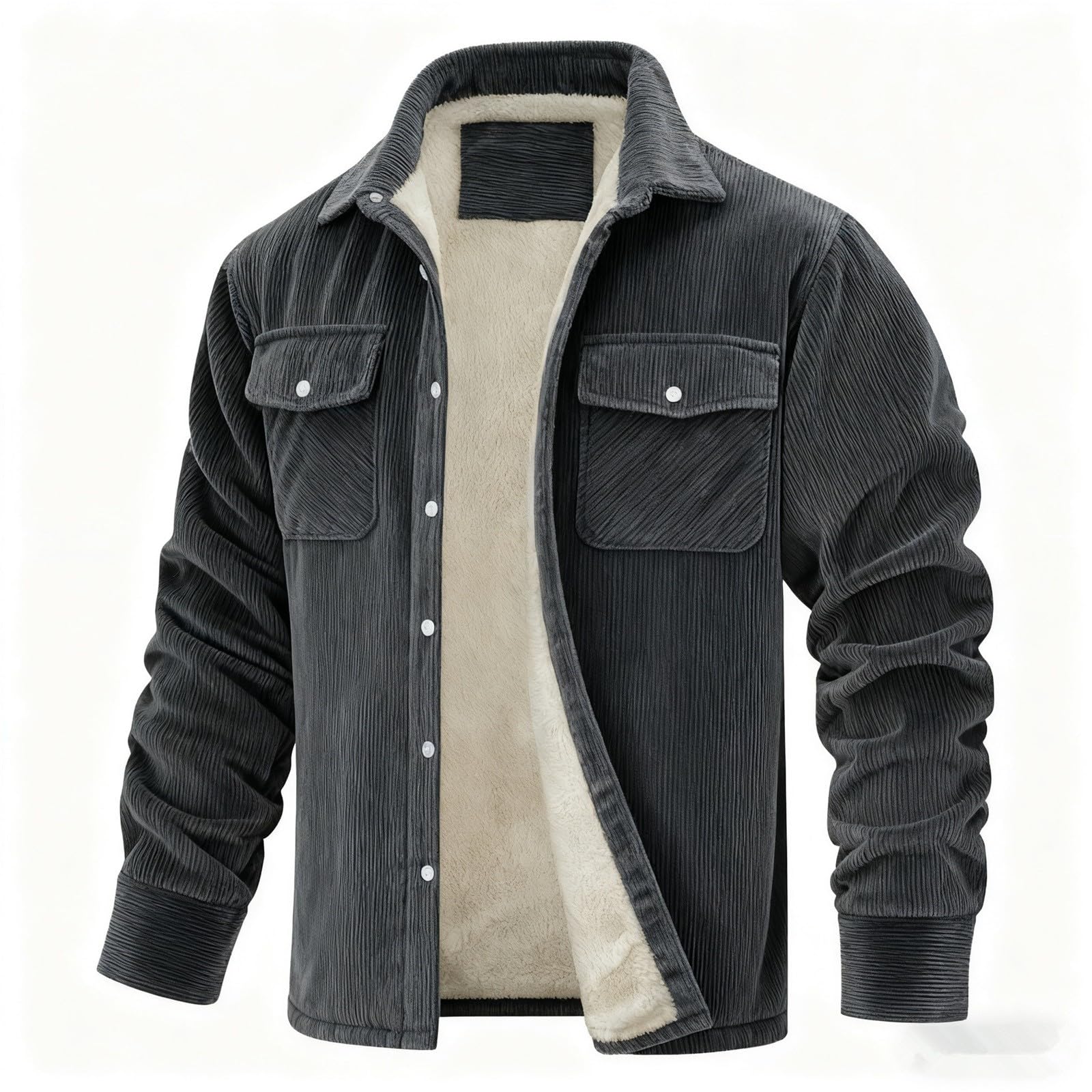 Giacca in velluto a coste, da uomo, con calda imbottitura, in pile, casual, da montagna, comoda, in cotone, per attività all'aria aperta, con tasche multiple, con risvolto