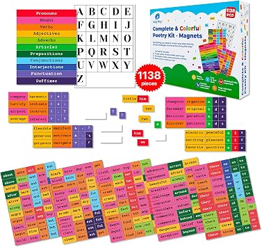 1138 PCS Colorful & Complete Poetry Magnets Kit, Word Magnet for Fridge, Poem Magnet, Magnetic Words for Fridge, Sentence Building, Poetry Tiles Magnets, Create Poems, Conversations - Simply Magic
